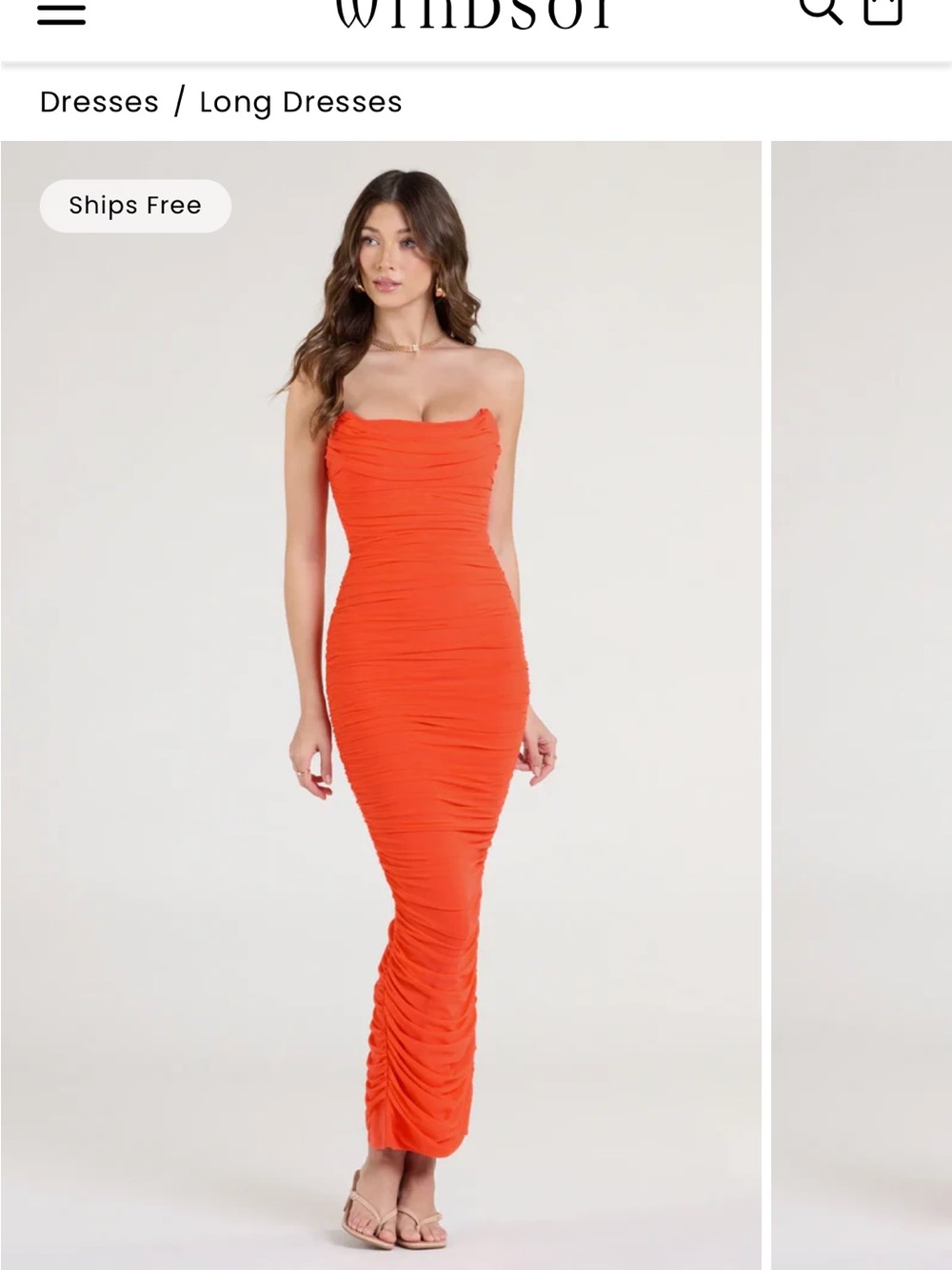Windsor Orange Strapless Ruched Maxi Gown